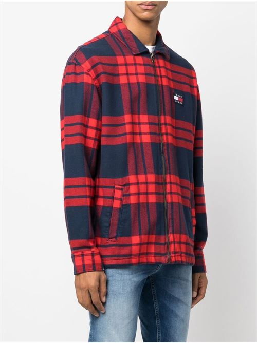 Giacca uomo a quadri rossi e blu con zip al centro TOMMY Jeans | DM0DM14176XNL